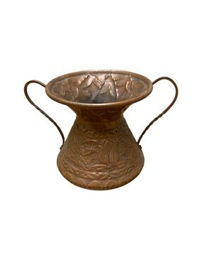 Vintage Hammered Copper Vase Urn Floral Etched Rustic Boho Decor